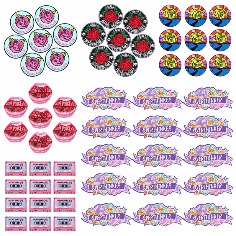 Prajna 10PCS Wholesale Flowers Embroidered Patches For Clothing DIY Letters Patch Iron On Patches On Clothes Appliques Stickers