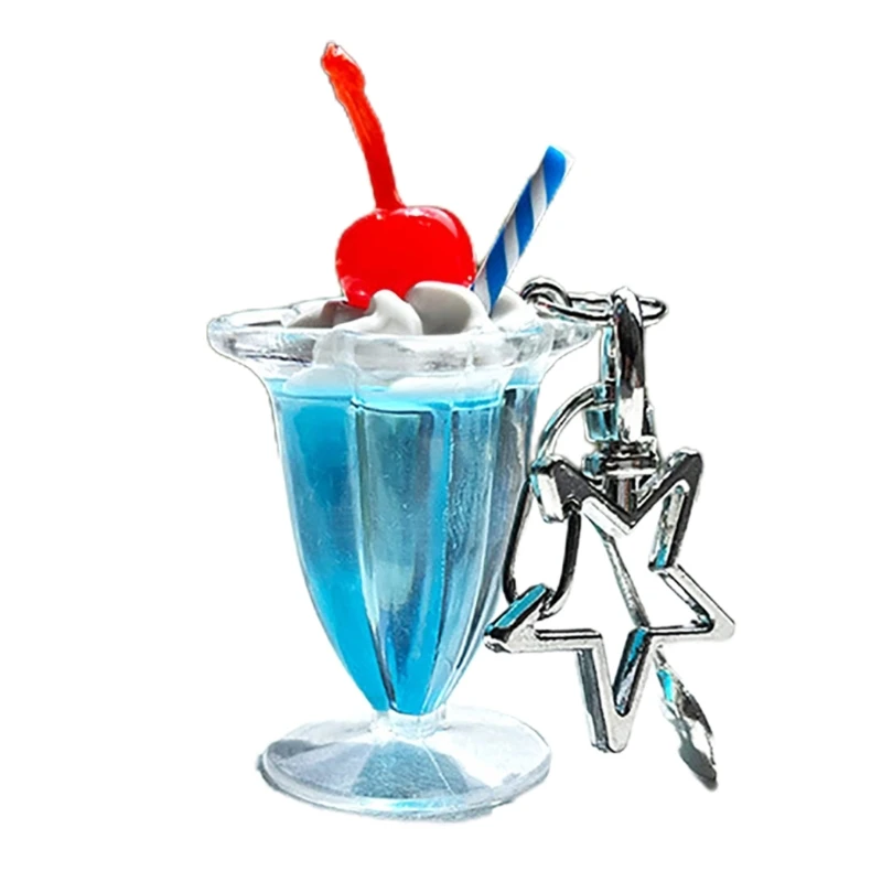 Cute Cherry Cream Cup Keychain Phone Strap Charm Pendant Anti-lost Backpack Decorations Creative Keyring for Car Keys or Bags