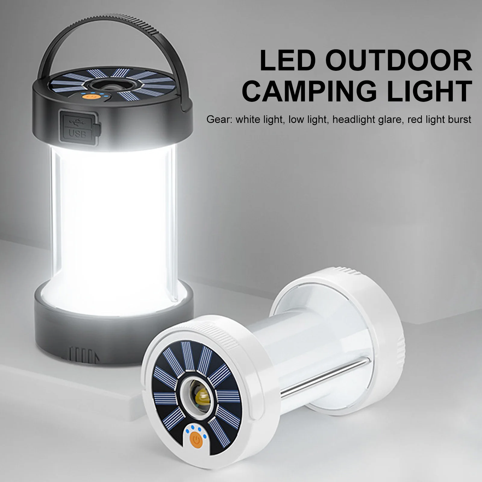 Portable LED Camping Lantern Solar Emergency Magnetic Tent Lights USB Rechargeable Waterproof Lamps Outdoor Survival Flashlights