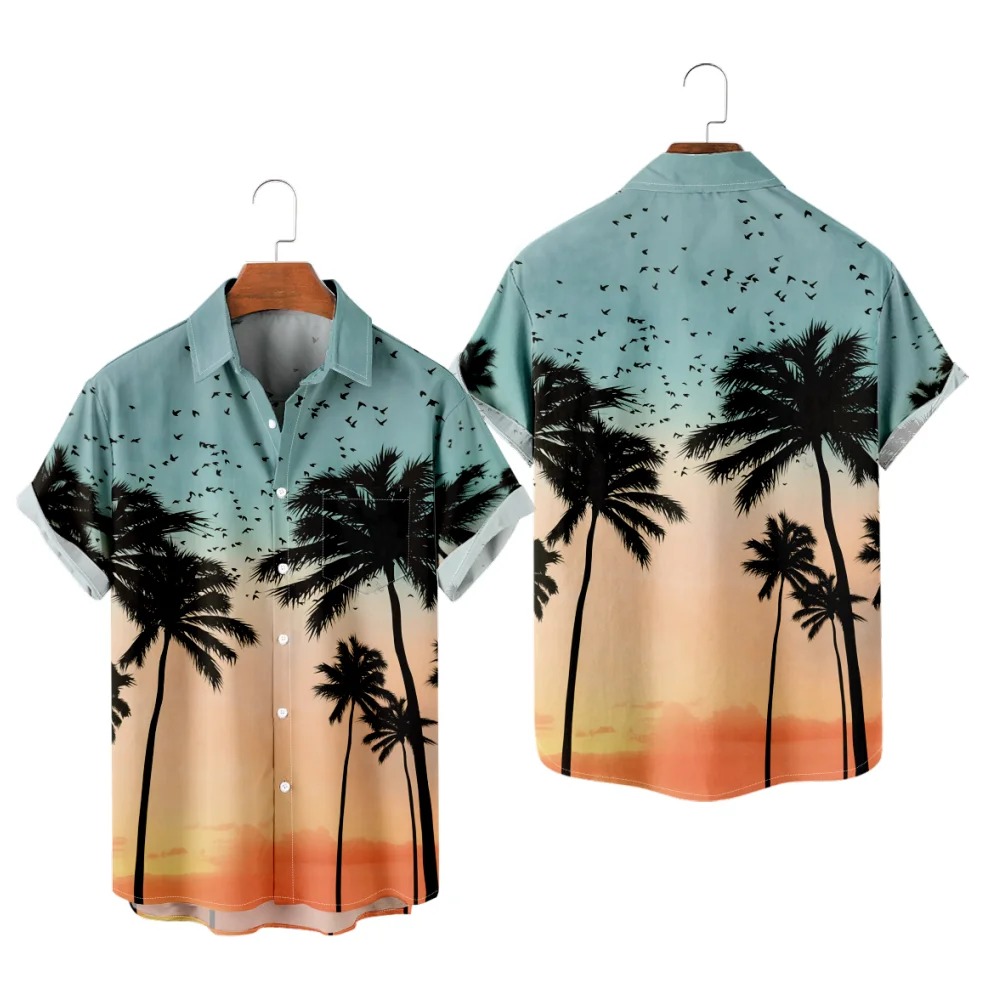 

Мужская гавайская рубашка, пляжные топы с закатом, Aloha Hombre, модная креативная пляжная рубашка для летних каникул