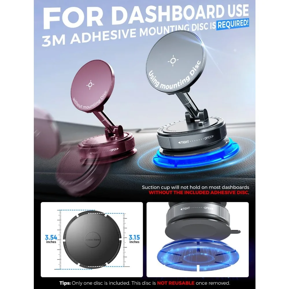 حامل هاتف مغناطيسي مفرغ للسيارة، لتركيب السيارة magsafe للزجاج الأمامي، كوب شفط قابل للطي للمرآة والزجاج والمسامير