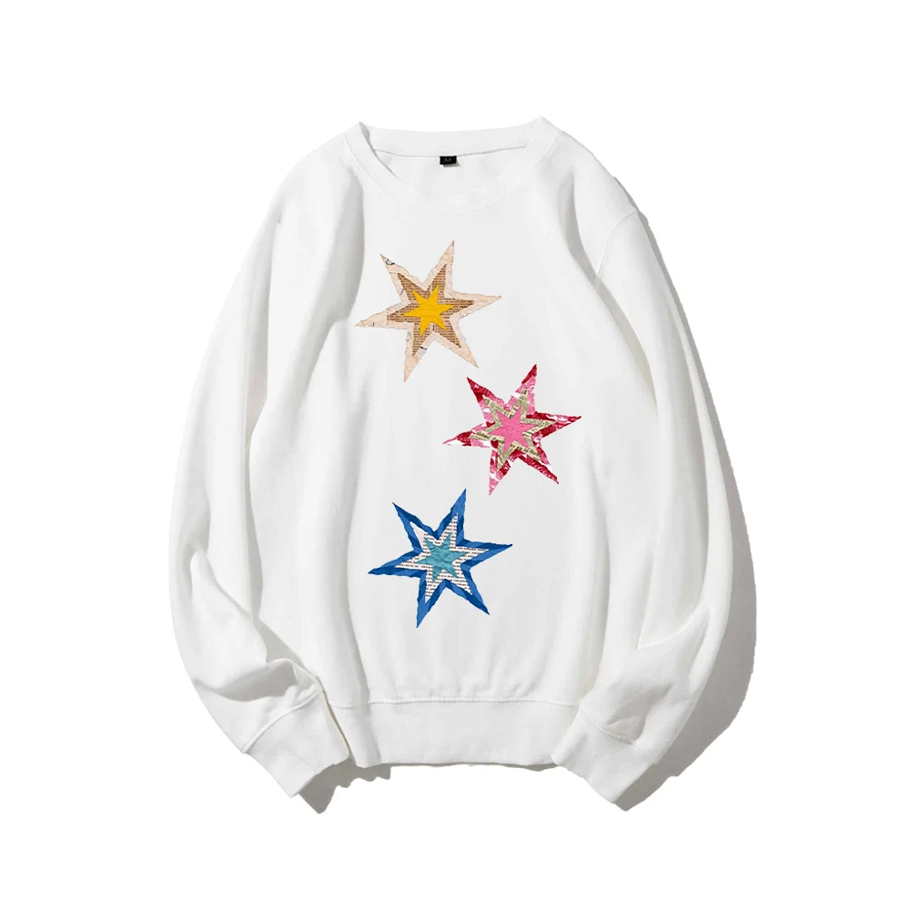 Sequin Star Print Long Sleeve Sweatshirt Autumn Winter Pullover Men Women Streetwear Fashion Casual Loose Top Unisex ﻿