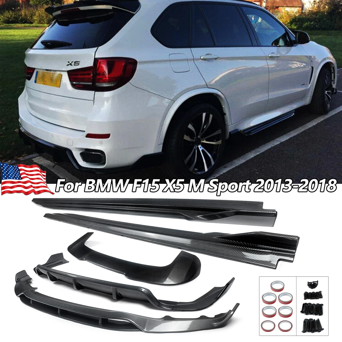 

For 2013-2018 BMW X5 F15 M Sport Rear Diffuser Front Splitter Rear Spolier Lip Side Skirt Rear Bumper Carbon Fiber Look Body Kit