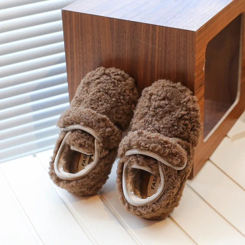 Soft Lambswool Fleece Shoes For Baby Child Winter Thick Fur Flat Loafers Toddler Boys Girls Slip-on  Hook & Loop Warm Zapatos