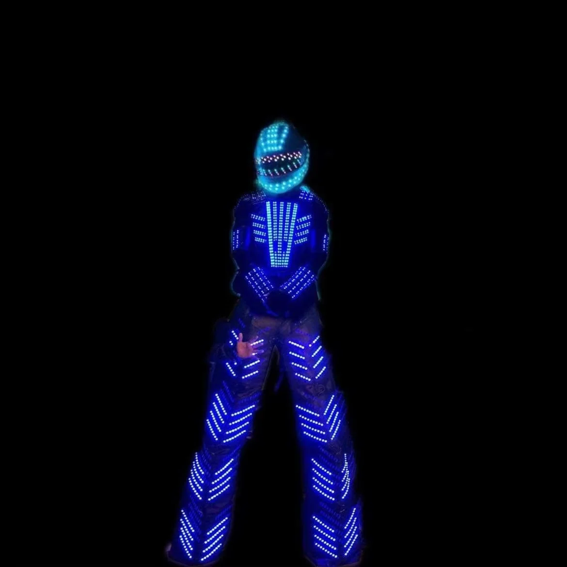 Full Color LED Robot Costume LED Suit Dress Clothes Stilt Walking Luminous Jacket With Laser Gloves Predator Lighted Helmet