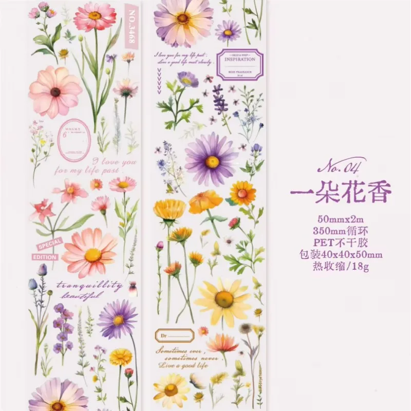 2m Roll PET Tape Time River Series French Romantic Handnet Decoration Material Recycling Sticker 6 Styles