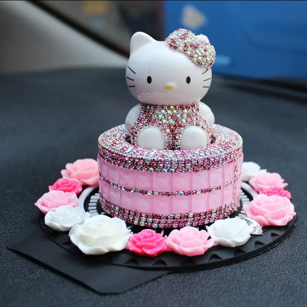 Hello Kitty Car Aromatherapy Seat Box Cute Ornaments Creative  Cat Diamond Car Accessories Interior Decoration Center Console