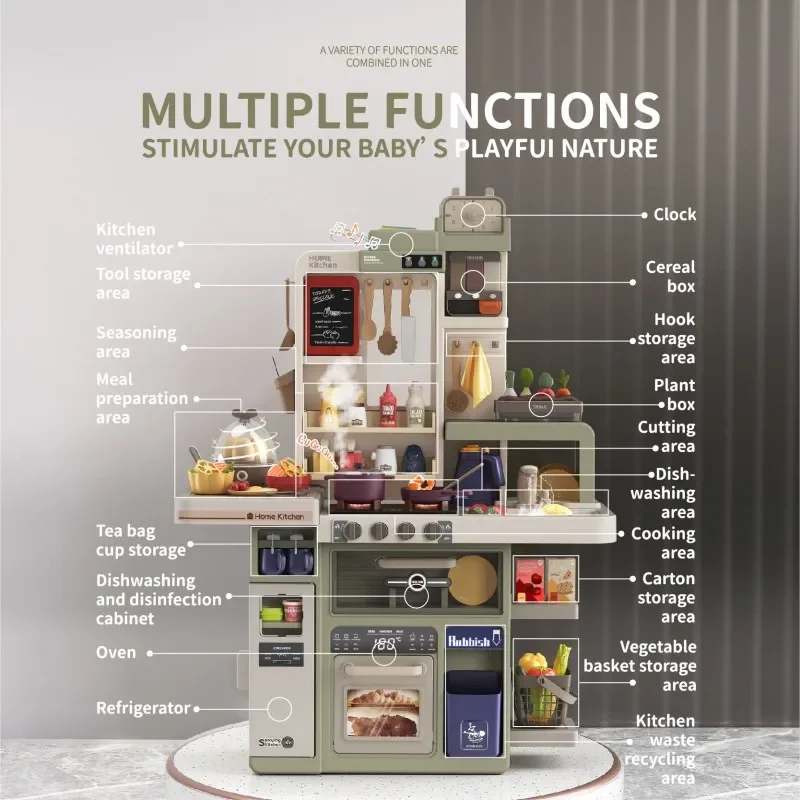 93cm großes Küchen spielzeug Kinderspiel haus Küchen geschirr Set Simulations spray Baby Mini Essen Kochen Weihnachts geschenke Mädchen Spielzeug