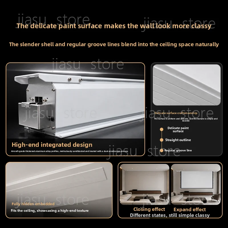 Recessed Electric Projector Screen, 4K Anti-light Tension Screen, Global Voltage, 100