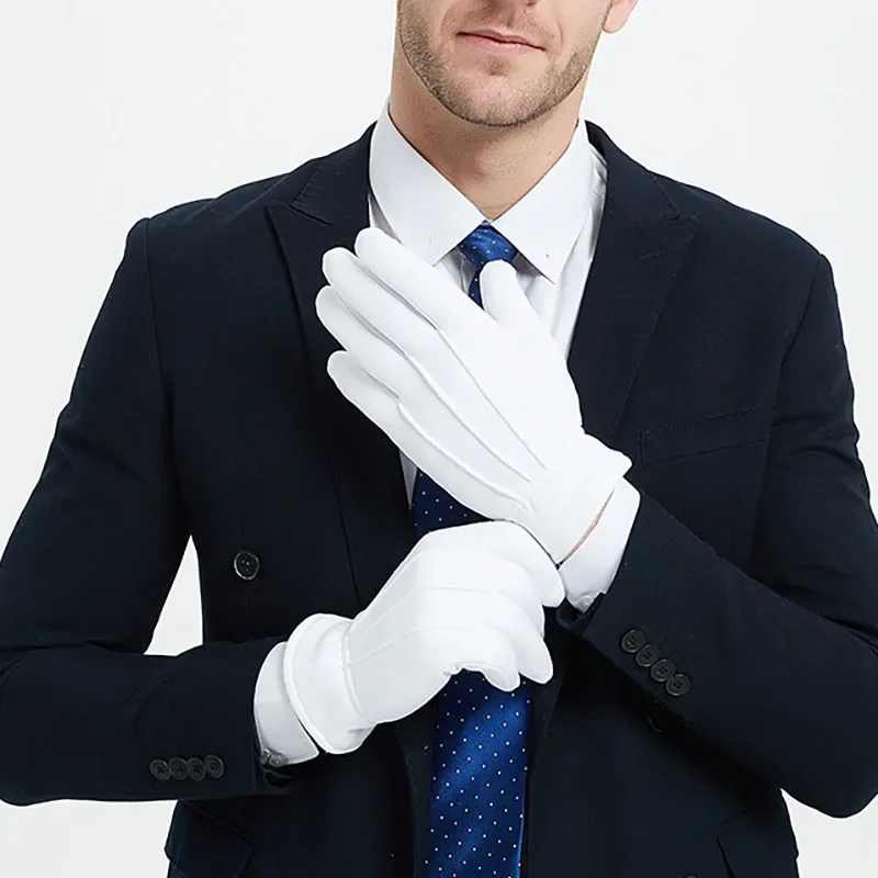 1 par branco luvas formais inverno quente uniforme masculino smoking guarda de honra desfile cosplay traje inspeção trabalho mordomo luvas