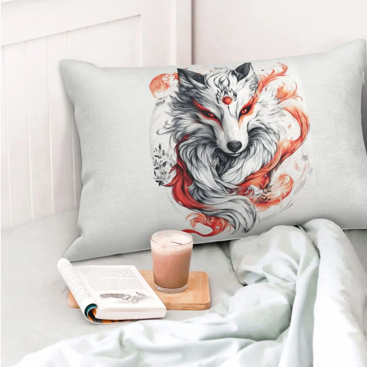 Funda de almohada rectangular japonesa Okami Wolf, funda de cojín decorativa para dormitorio, cama, hogar, almohada cómoda