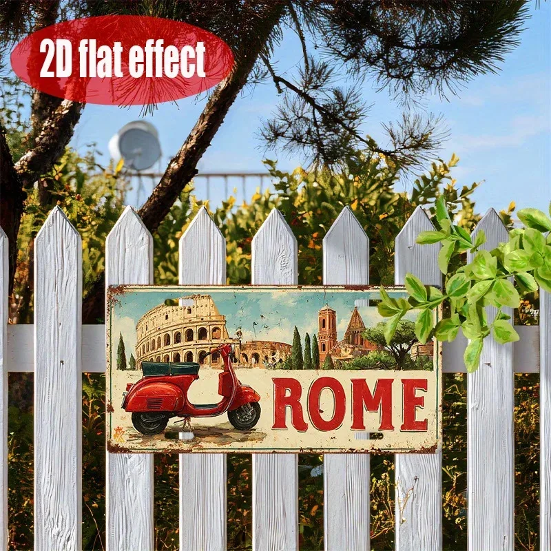 2D Flat, [JIT]2D Flat 1pc, 2D Flat, 1pc, Vintage Metal Metal Sign, Car Metal Sign Cover, Only for Decoration, Retro Rome Scooter