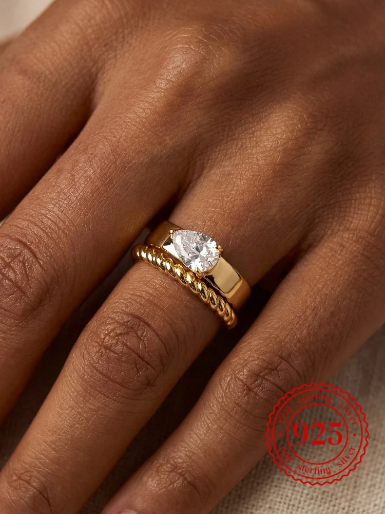 

925 Sterling Silver Advanced Shiny Water Drop Zircon Ring for Women Engagement Wedding Luxury High Quality Fashion Fine Jewelry