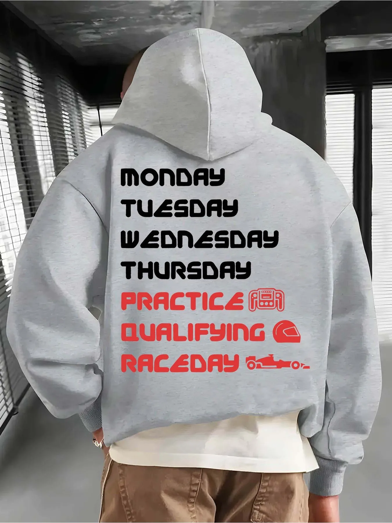 Fun Racing Practice Textured Print Men's Hooded Sweatshirt - Hip-Hop Sporty Casual Street Comfortable Hooded Sweatshirt