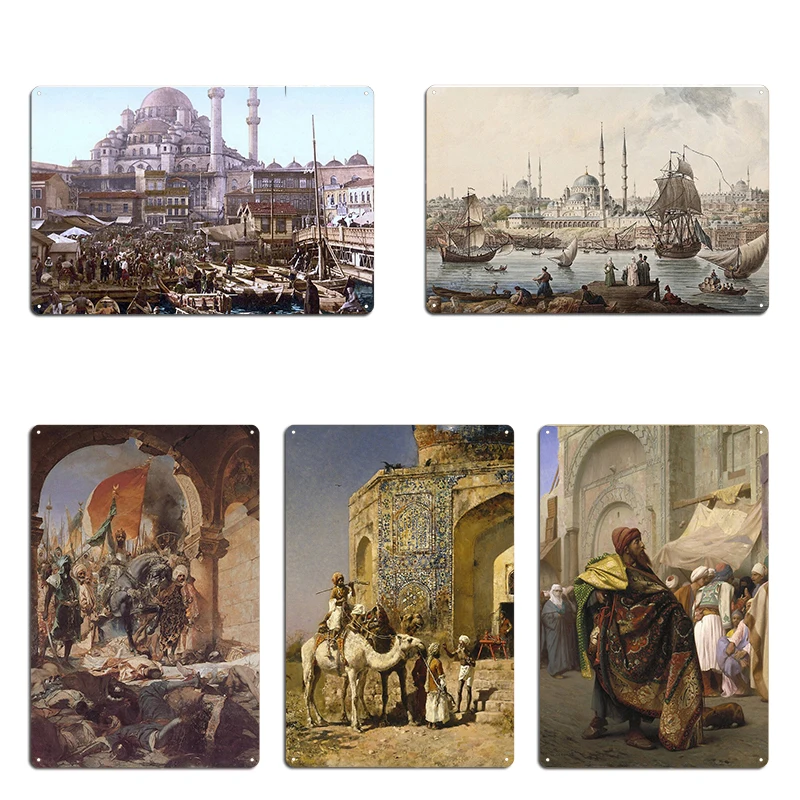 Ottoman Painting Sultan And The Bcleymaniye Mosque Constantinople Metal Plaque Ottoman Tin Sign Poster #1