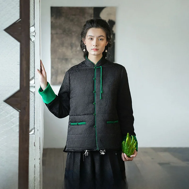 

Short Autumn Winter New Chinese Style Women's Cotton Jacket Embroidered Living in Left Nationality Fashion Outerwear