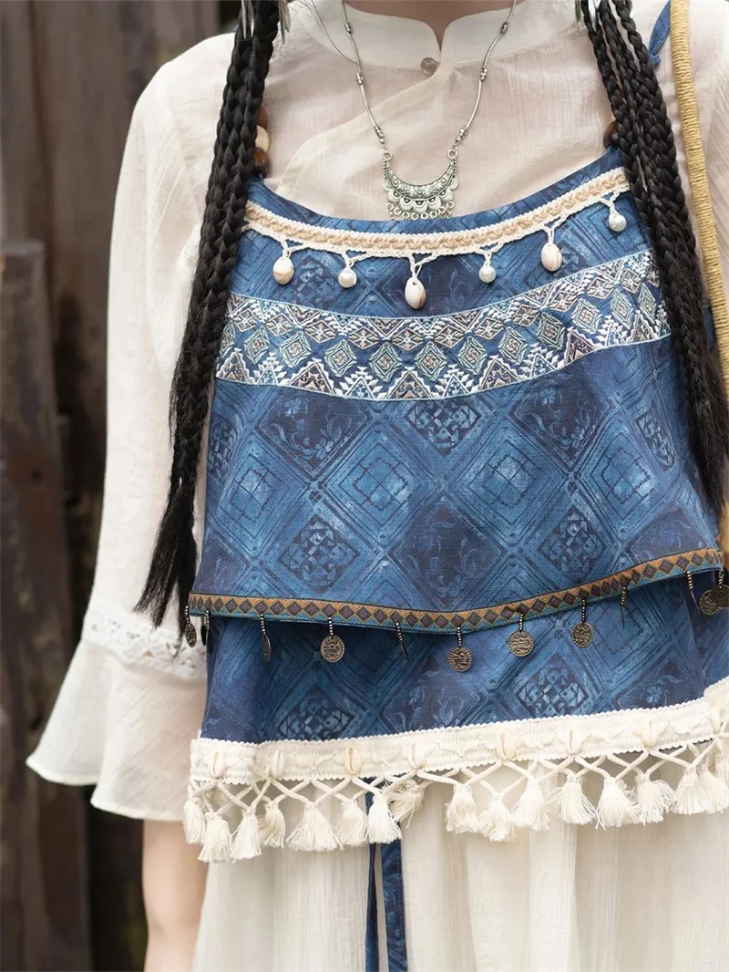 

New Chinese Style [Indigo Dyeing Qianzhai] Ethnic Embroidered Printed Full Set Strap Skirt 2026 Autumn Summer Vacation Style Set