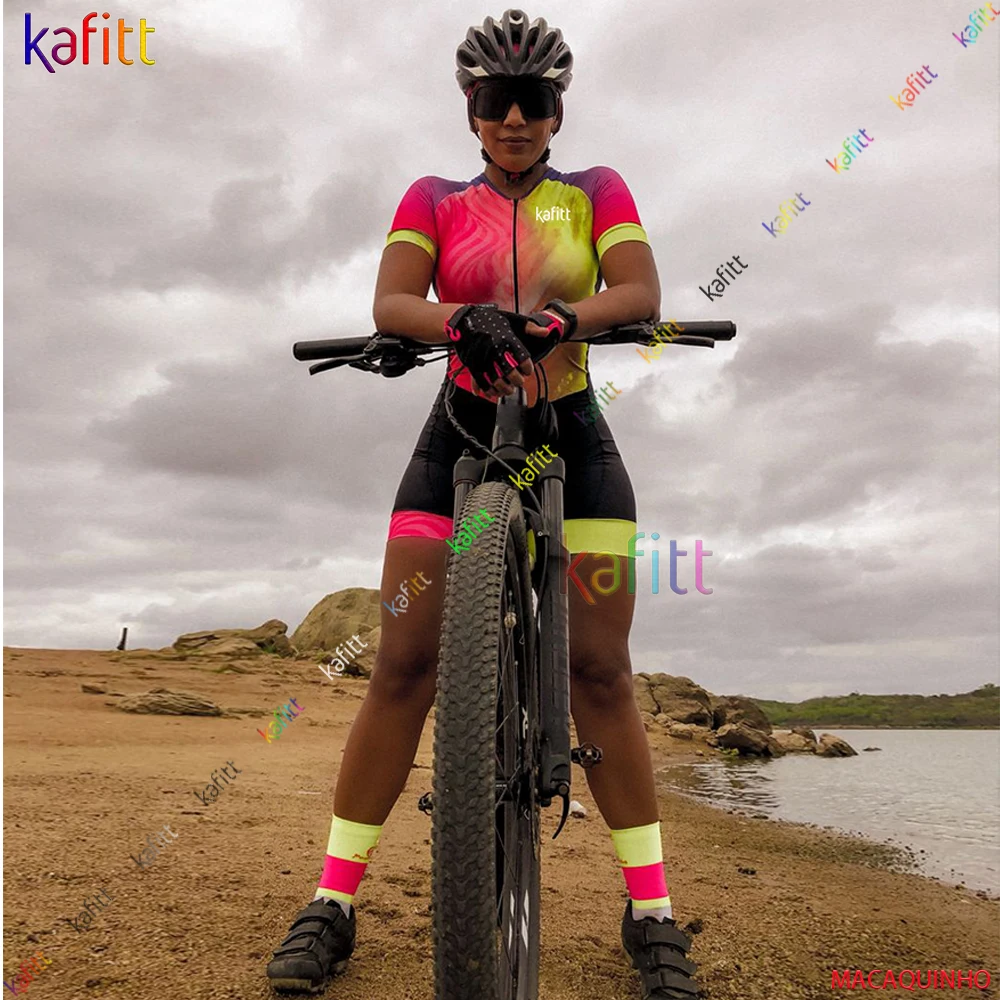 Kafitt Women\'s Short Cycling Triathlon Clothes Skinsuit Sets 20D Gel Pad Macaquinho Ciclismo Feminino Bike Jumpsuit Kits Summer