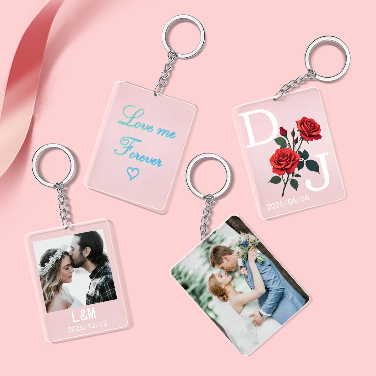 Custom Photo Acrylic Keychain - Square Personalized Wedding Favor, Guest Gift, Bridal Shower Souvenir, Anniversary Keepsake