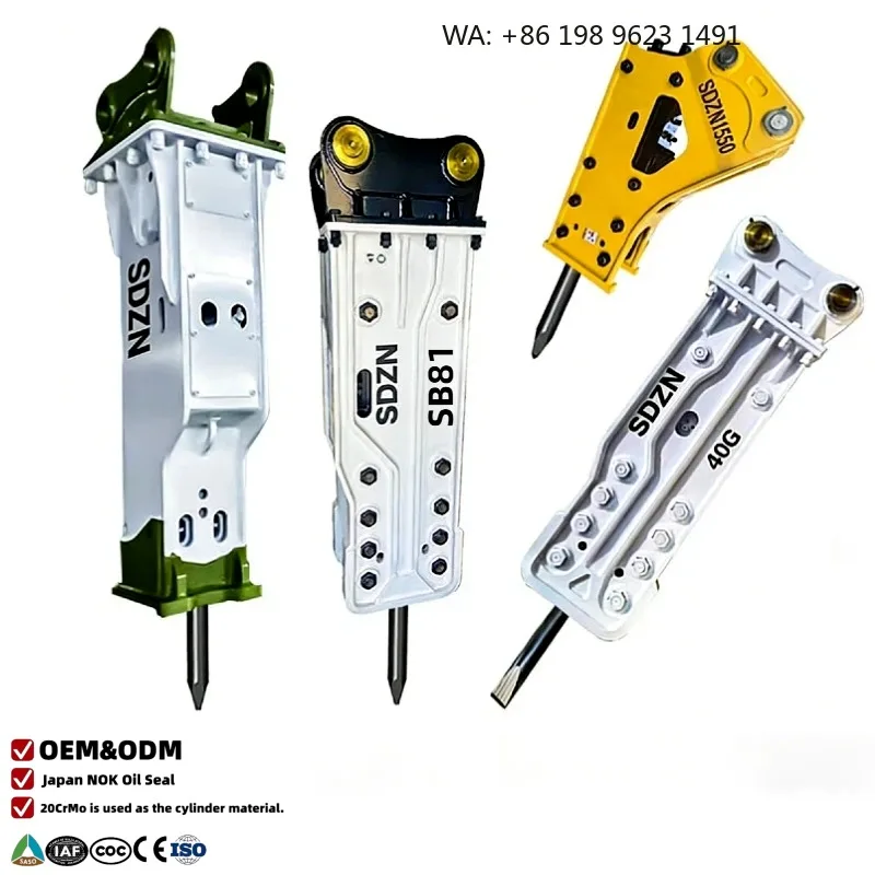 Mining Grade Hydraulic Breaker Hammer High Strength Rock Crushing Tool 1 Year Warranty 20-35 Ton Heavy Excavator