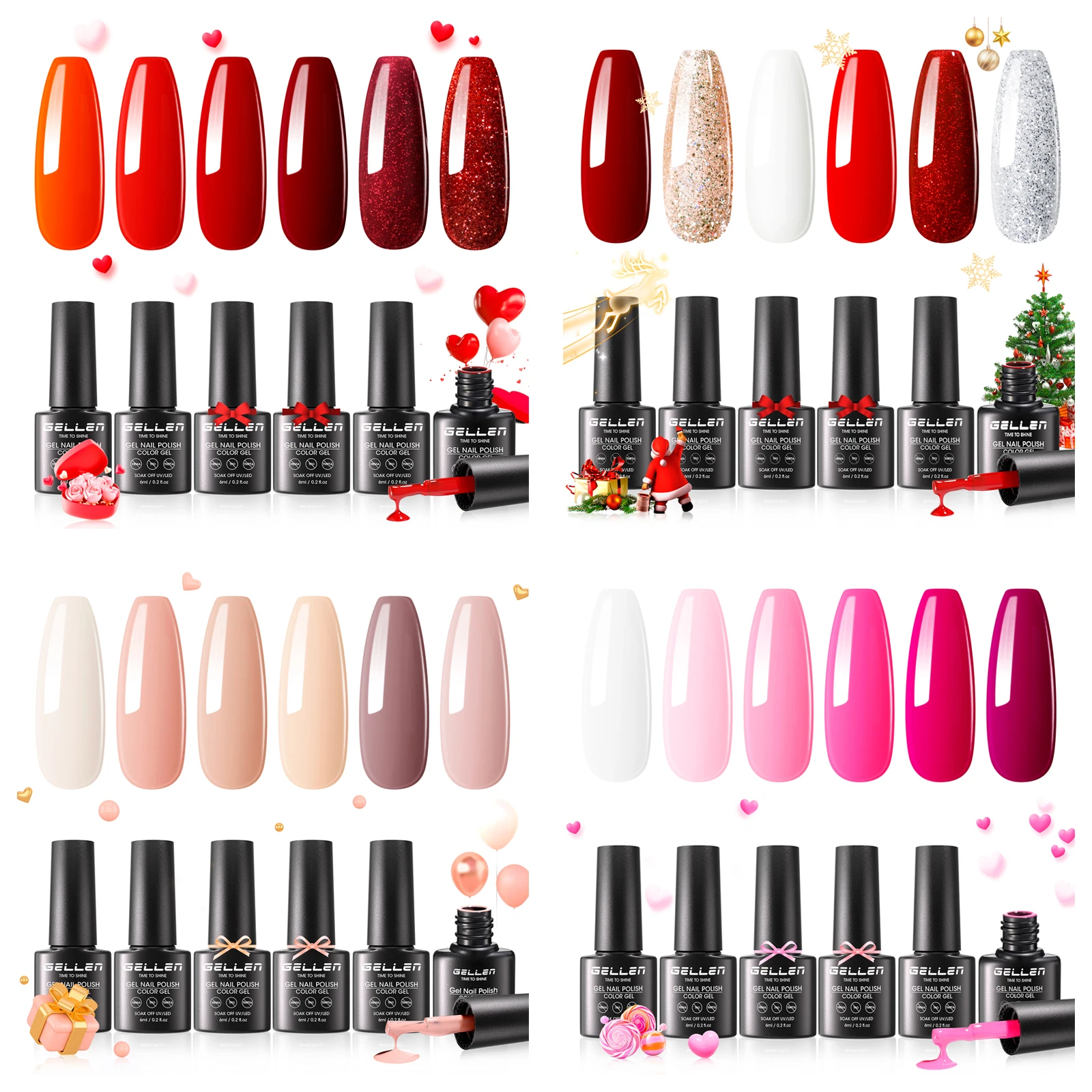 GELLEN جيل للأظافر مجموعة طلاء الأظافر بورجوندي الأحمر 6 قطعة بريق الألوان نقع قبالة هلام للمنزل لتقوم بها بنفسك هلام هلام البولندية مانيكير الأظافر الديكور #1