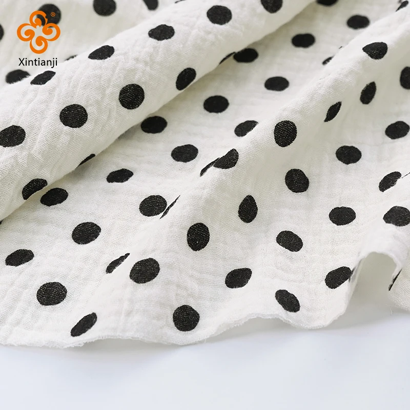 50X135cm Wide Double Gauze Fabric By Half Meter 100% Cotton, 2 Layers Muslin Fabric Soft Lightweight Crinkle Dot Heart Material