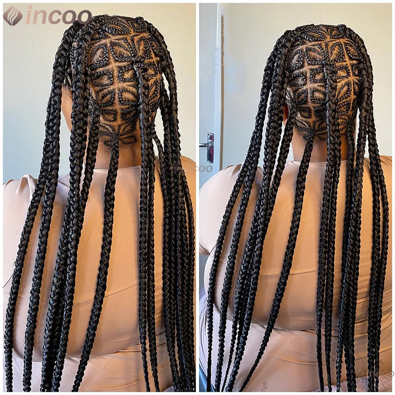 

36Inch Cornrow Knotless Box Braided Wigs with Baby Hair Synthetic Lace Front Wigs for Black Women Butterfly African Braids Wig