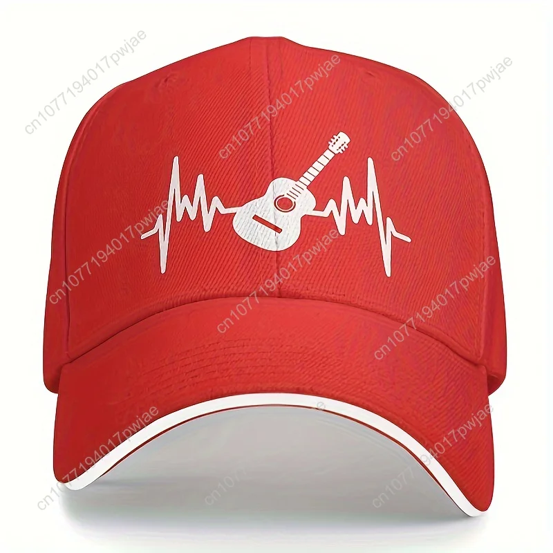 Coole klassieke truckerhoed - gitaarhartslagprint, baseballpet met gebogen rand voor muziekliefhebbers, casual vrijetijds- en buitensporten