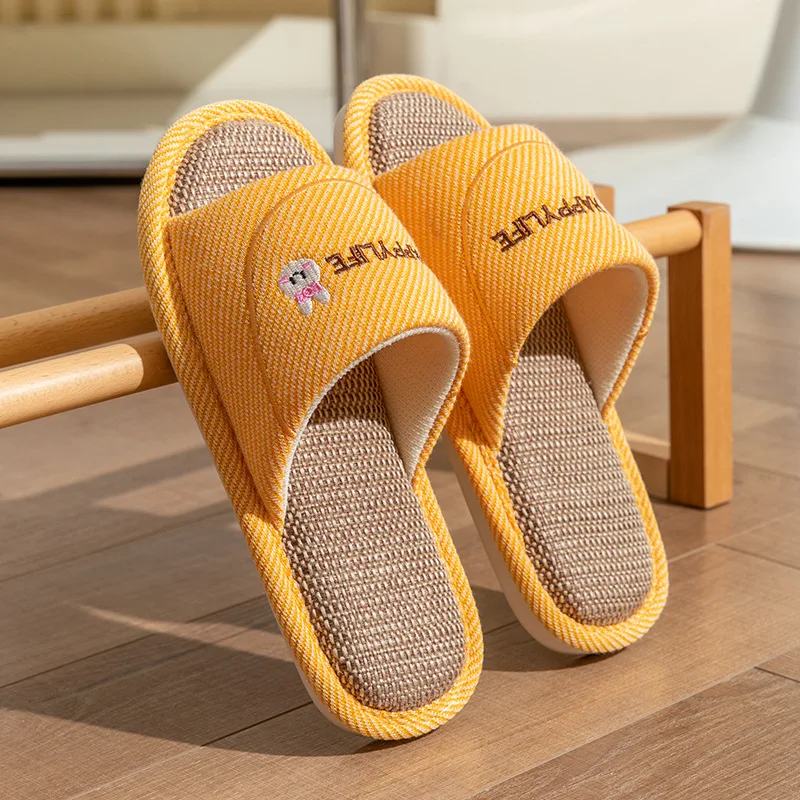 Linen Slippers for Spring and Autumn Women Couples Four Seasons Indoor Household Use Cotton and Linen Summer Men's Shoes