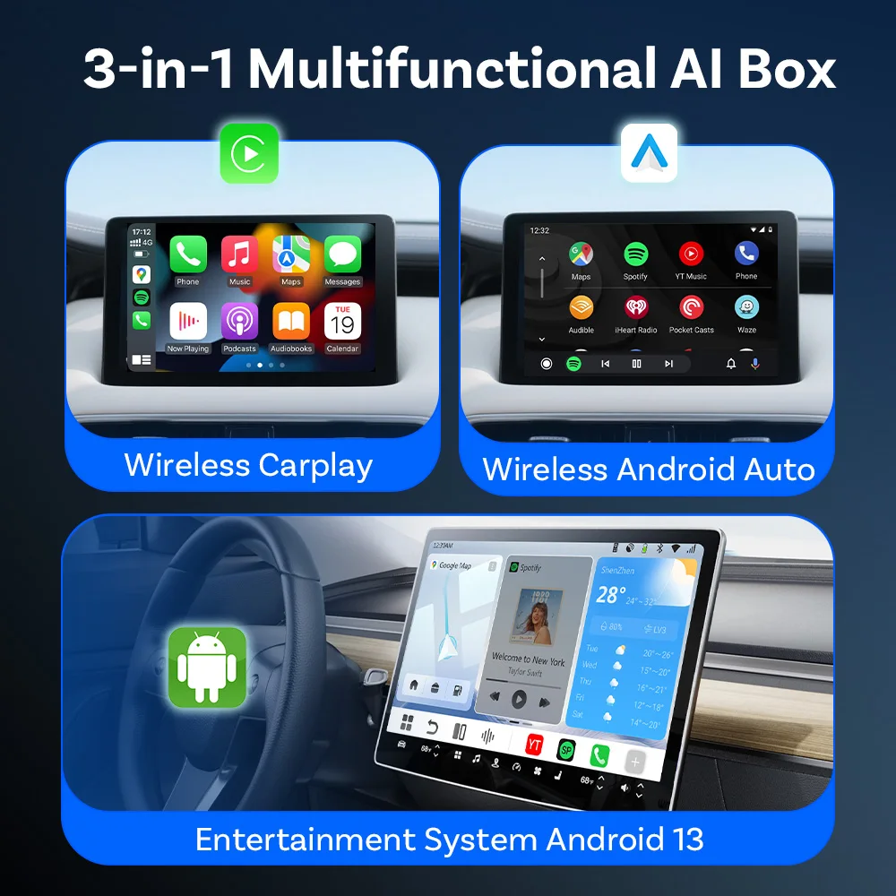 OTTOCAST P3 PRO Ai Box Android 13 TV Box Wireless CarPlay Android Auto Adapter AI Voice Assistant For Youtube Netfilx Tiktok Etc