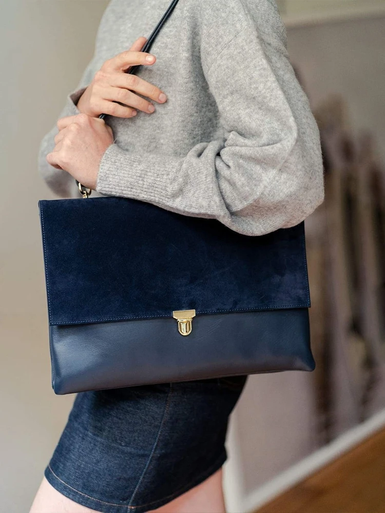 

American Retro Suede Like Frosted Suede Patchwork Contrasting Color Women's Bag Autumn And Winter New Square Shoulder Bag Trendy