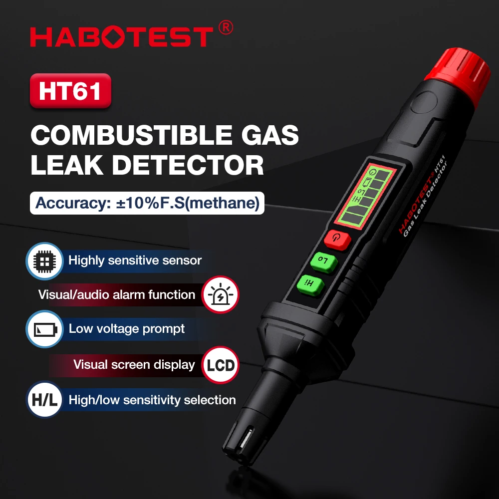 HABOTEST HT61 Gas Leak Detector Portable Gas Sniffer to Locate Gas Leaks of Combustible Gas with Audible & Visual Alarm