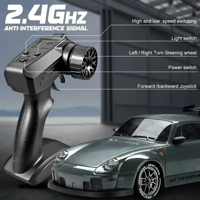 RC Drift Car 2.4GHz 4WD High Speed 1:24 Remote Control Car Vehicle with LED Lights Drifting Tires Racing Sport Toy Car for Adult