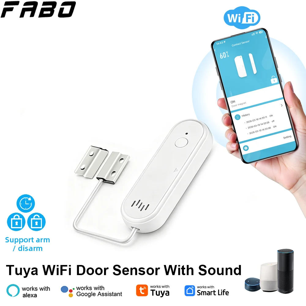 Tuya WiFi Door Window Contact Sensor 80dB Sound Window Sensor Arm Disarm APP Alert Home Security Door Opening Alarm Sensor