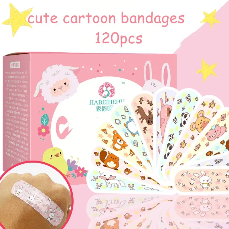 120pcs Cute Cartoon Medical Patch Waterproof Wound Adhesive Bandages Dustproof Breathable First Band Aid Adhesive for Kids