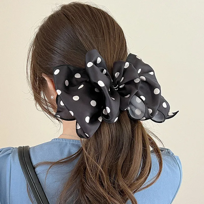 

Trendy New Large Polka Dot Big Bow Clip Women's Back of Head Spring Clip Girls Sweet Styling Hair Barrette Ponytail Accessoires