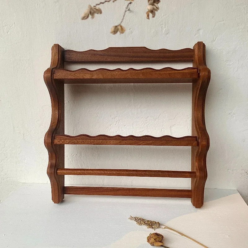 ‌Mid-Century Wave Wood Wall Shelf Multi-Functional Display Rack Cafe,Kitchen Bathroom,Vintage Home Storage Decor Retro Charm‌