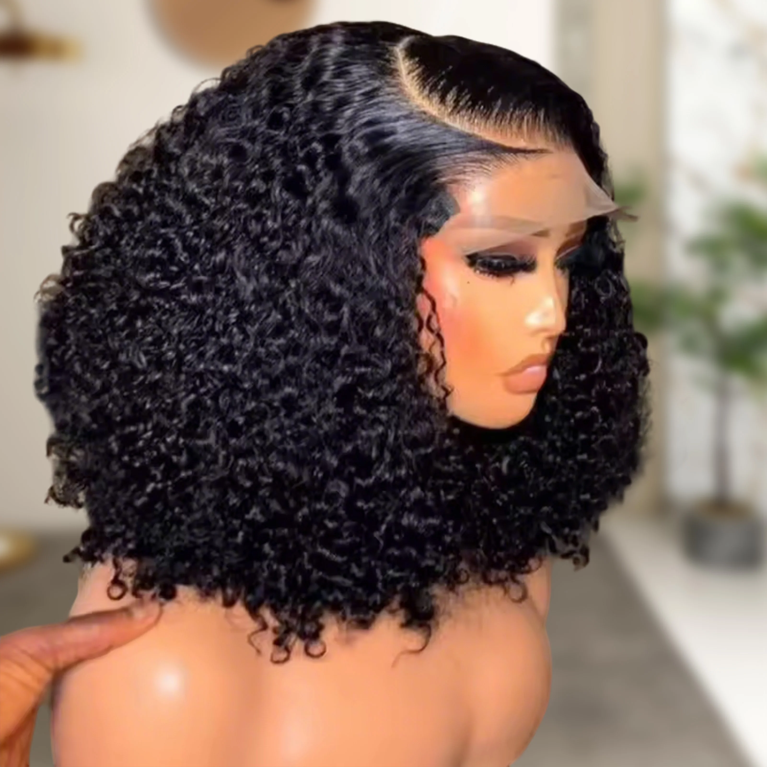 

13x4 Natural Water Wave Lace Front Curly Bob Wig Transparent Frontal Human Hair Wigs 16Inch Pre-Plucked Short Wig For Women