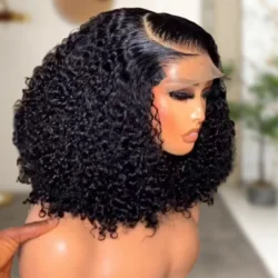 13x4 Natural Water Wave Lace Front Curly Bob Wig Transparent Frontal Human Hair Wigs 16Inch Pre-Plucked Short Wig For Women