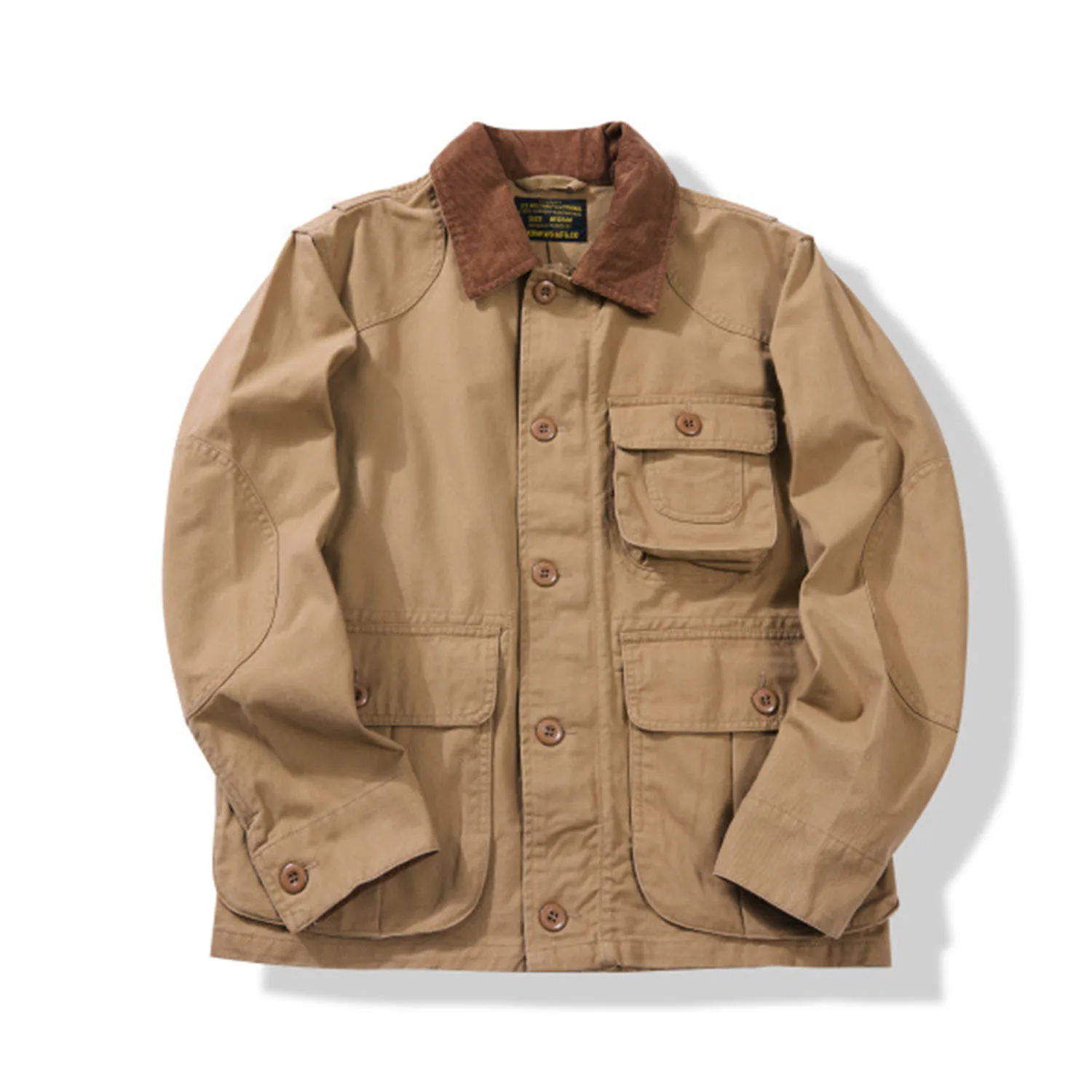 الخريف الأمريكية خمر Amekaji الرجال سروال قصير طوق اطلاق النار سترة-متعددة جيب فائدة مجال الصيد معطف العمل #1