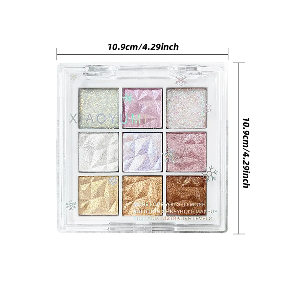 Paleta de sombras de ojos de 9 colores con copos de nieve navideños, brillo mate, resistente al agua, de larga duración, segura, unisex, maquillaje festivo