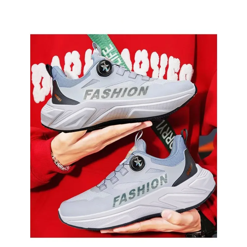 Men's Student Athletic Sneakers 2026 Summer Rotary Buckle Lightweight Soft Shock-Absoing Youth Versatile Running Sports Shoes