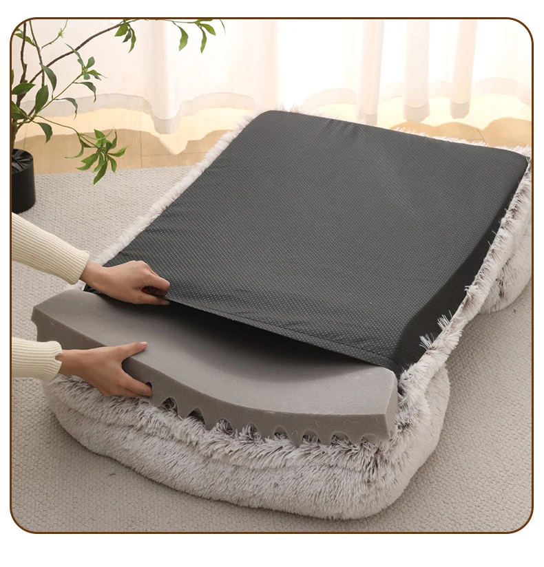 Großes Hundebett, Plüsch-Hundebett, Winter-Plüschbett, Verdicktes Hundeschlafbett, Sofa, Abnehmbare Auflage, Hundebett für Kleine und Große Hunde, Quadratischer Hundezwinger – Detail 7