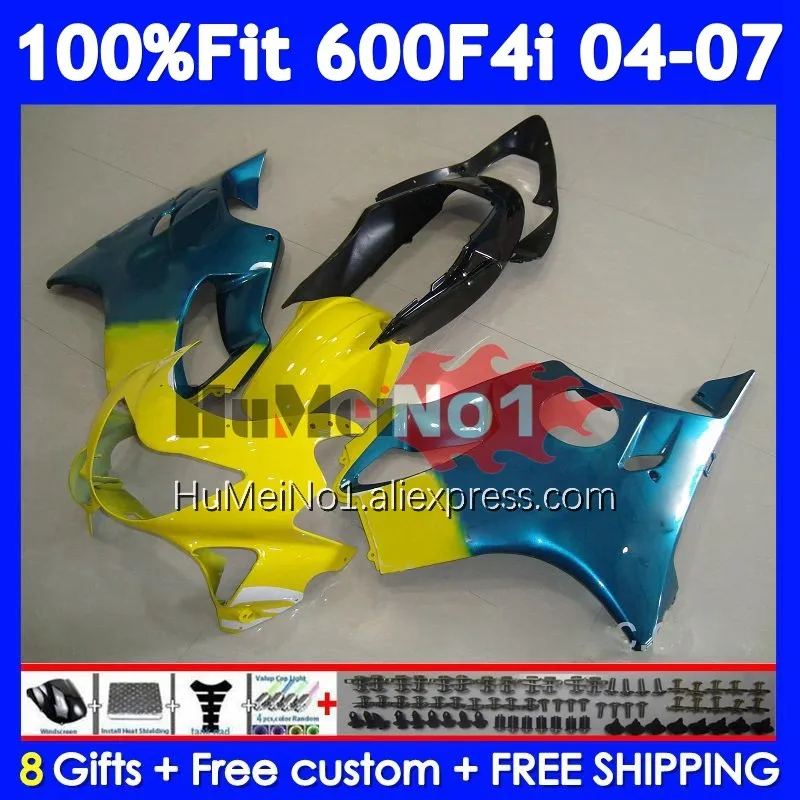 Injection Body For HONDA CBR600 Yellow blue CBR 600 F4i 600F4i 35No.22 CBR600F4i 04 05 06 07 600CC 2004 2005 2006 2007 Fairing