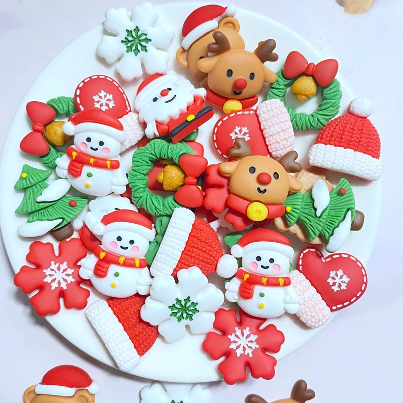 10Pcs New Cute Mini Christmas Series Resin Flatback Cabochon Ornament Jewelry Making Hairwear Accessories