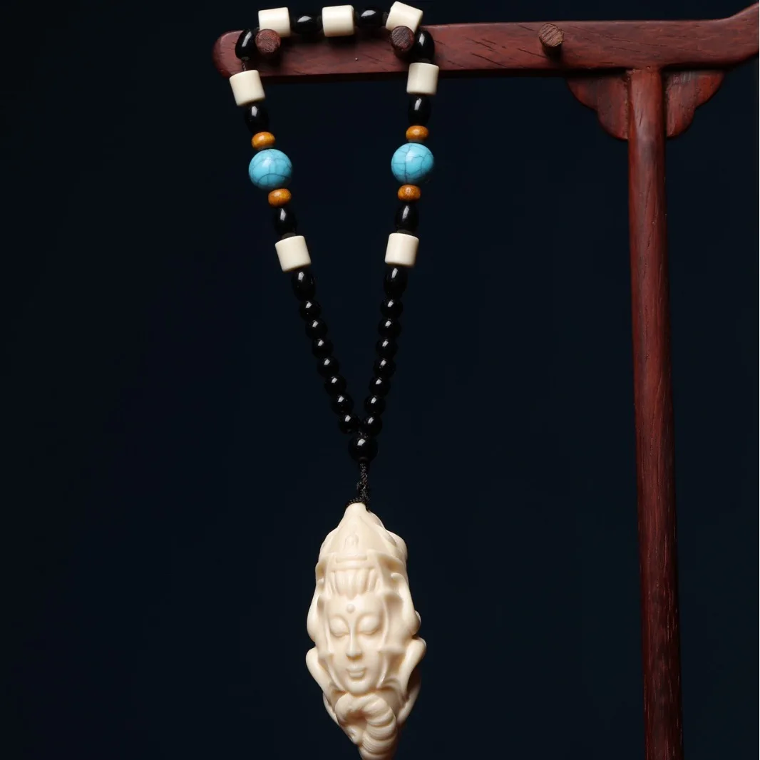 Ivory Nut Hand Piece Manjushri Samantabhadra Elephant God Carved Portable Rotating Ball Wood Carving Pendant