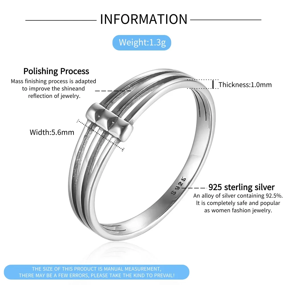 RORU 2022 New Solid 925 Silver Jewelry for Women Horizontal Strip Geometric Hollow Rings Party Wedding Elegant Jewelry Gift