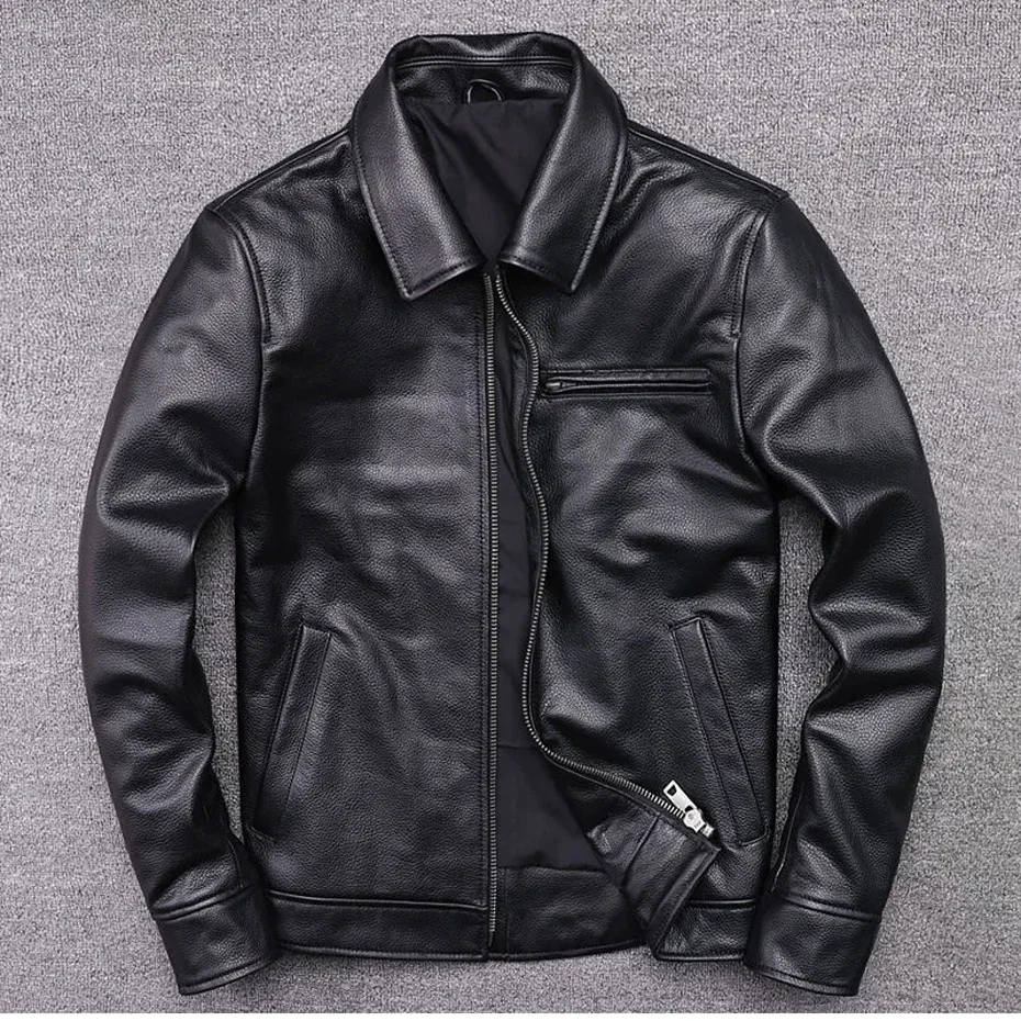 

genuine leather jacket for men 100% real natural leather coat Classic casual style cowhide jacket vintage quality biker leather