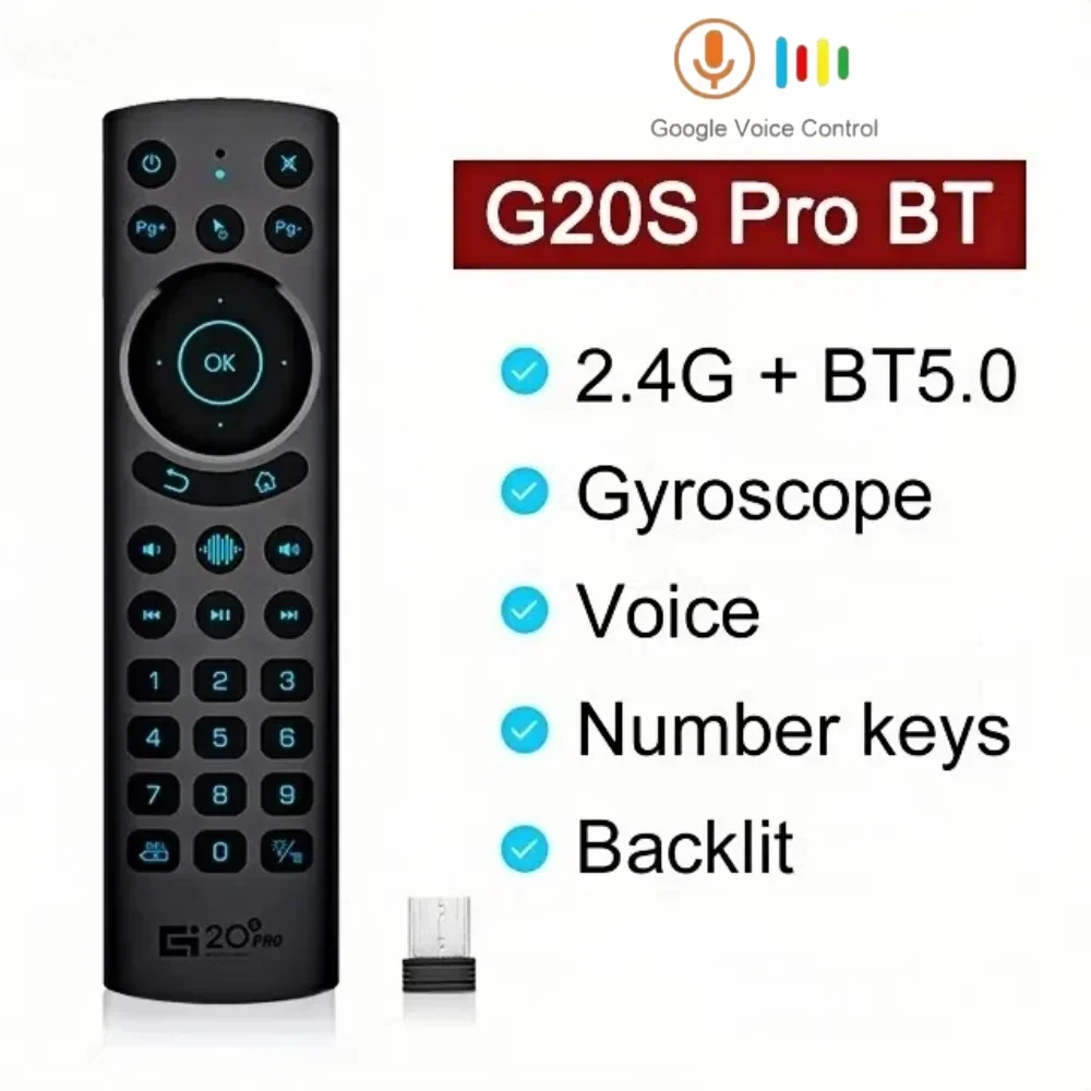 Replacement BT 5.0 Voice Remote Control G20S BT PRO with 2.4G Backlit Wireless IR Learning Gyros Air Mouse for Android TV Box PC