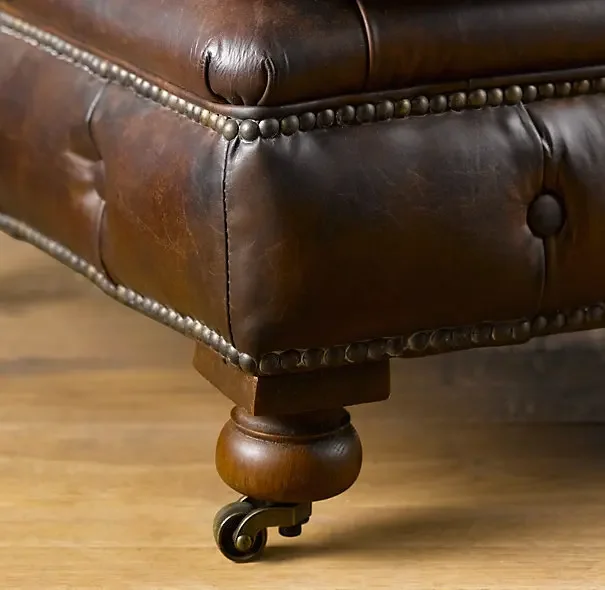 French solid wood simple foot pedal American RH furniture oil wax leather low stool American country retro villa bedside stool